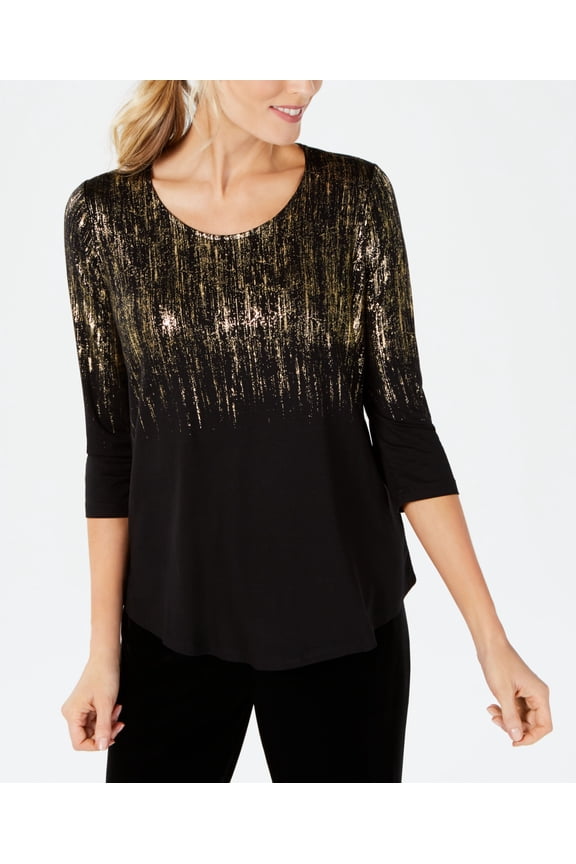 3/4 Sleeve Printed Tunic Top Gold S