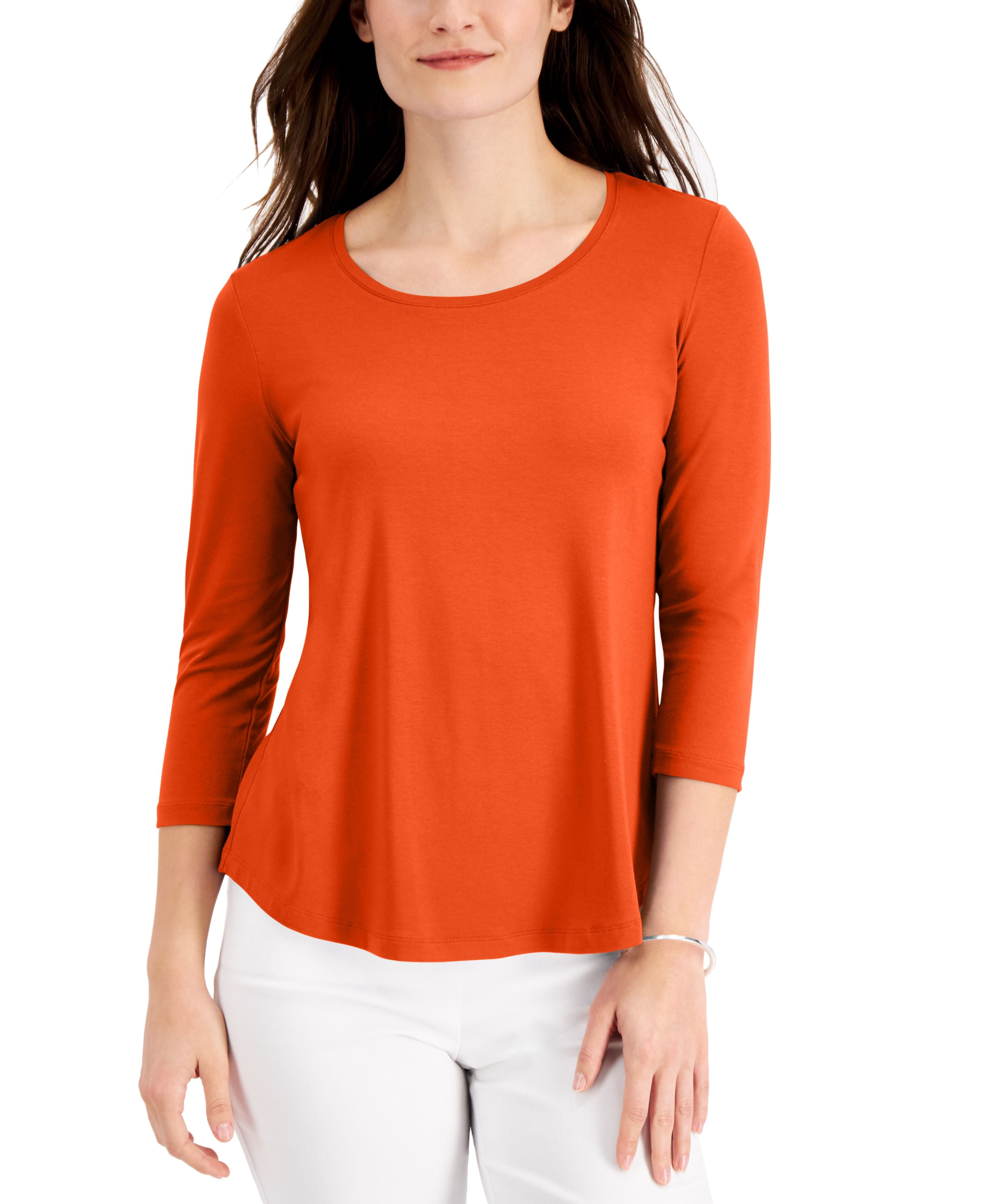 JM Collection 3/4 Sleeve Swing Top Orange Glaze L - Walmart.com