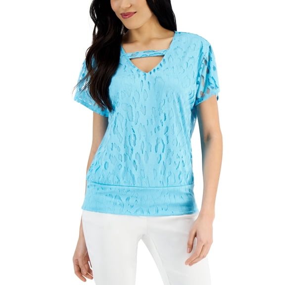 JM Collection Animal Print Burnout Top Seafoam Blue M