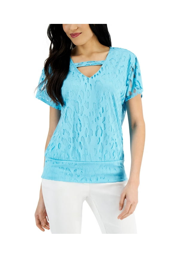 Animal Print Burnout Top Seafoam Blue M