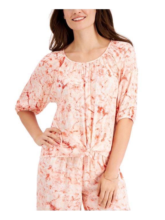 Ariana Printed Gauze Tie Front Top Coral Banks S