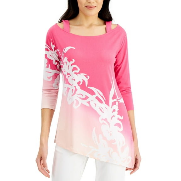 JM Collection Asymmetrical Ombre Top Fuchsia Purple Combo L