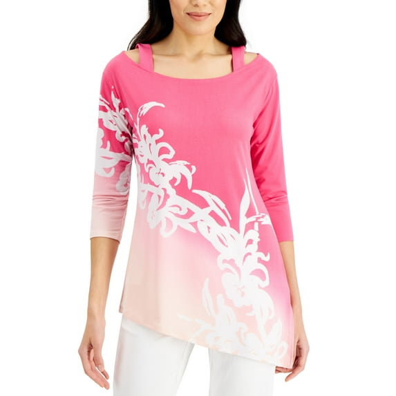 JM Collection Asymmetrical Ombre Top Fuchsia Purple Combo XL