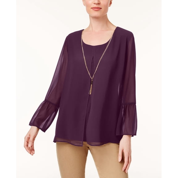 JM Collection Bell Sleeve Necklace Tunic Pickled Beet S