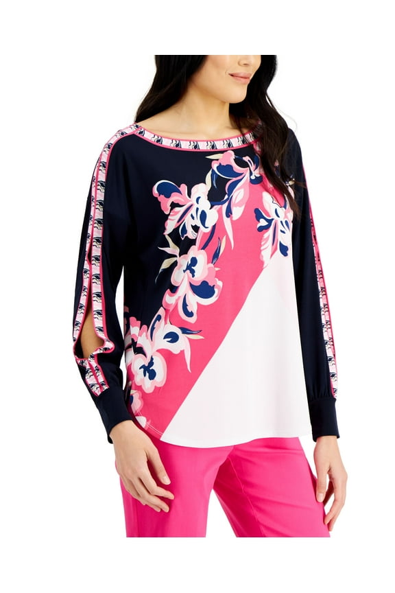 Boat Neck Split Sleeve Top Intrepid Blue Combo M
