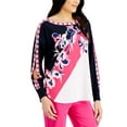 thumbnail image 1 of JM Collection Boat Neck Split Sleeve Top Intrepid Blue Combo XL, 1 of 1