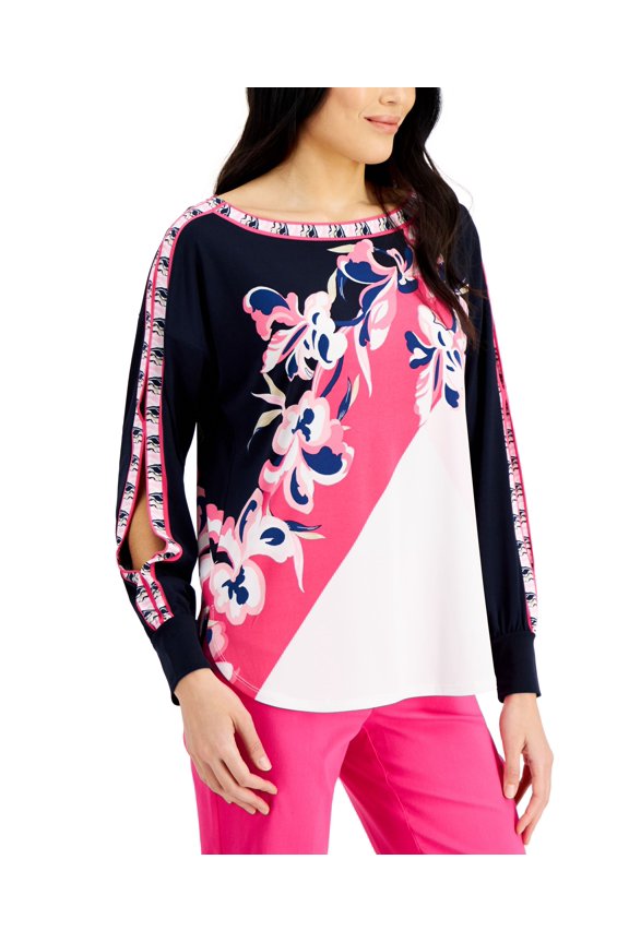 Boat Neck Split Sleeve Top Intrepid Blue Combo XL