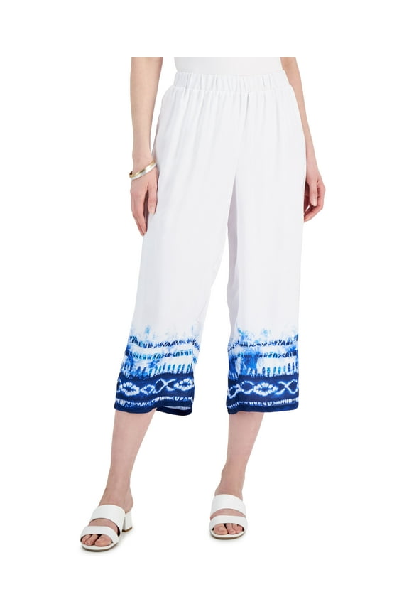 Border Print Capri Pull On Pants Bright White XL