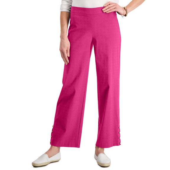 JM Collection Button Hem Wide Leg Pants Fuchsia Purple S