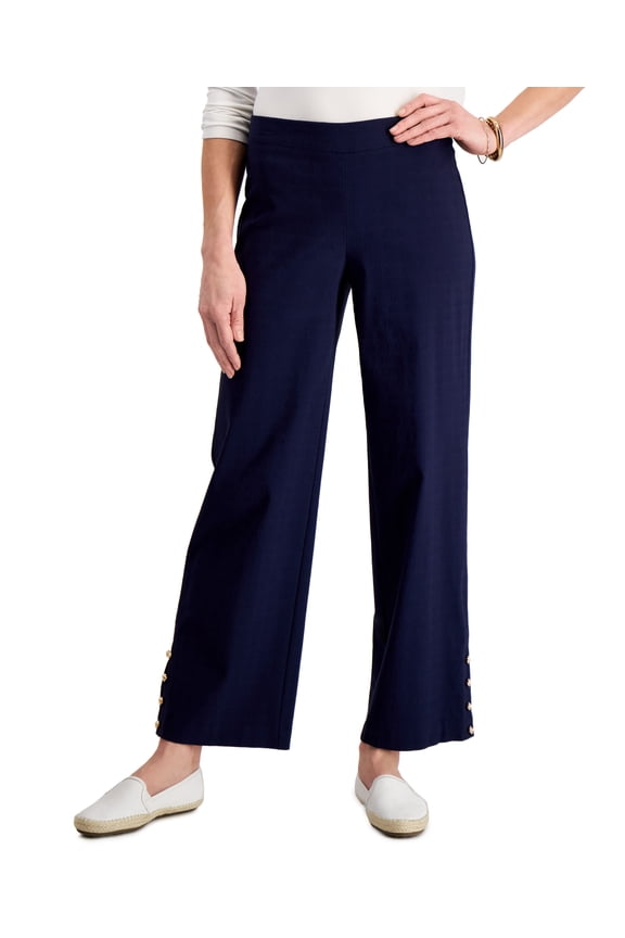 Button Hem Wide Leg Pants Intrepid Blue L