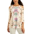 thumbnail image 1 of JM Collection Cold Shoulder Flutter Sleeve Top Peach Pearl Combo S, 1 of 1