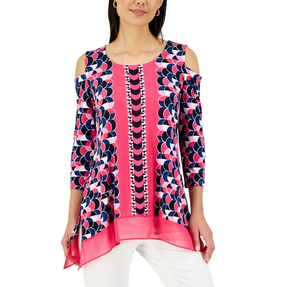 JM Collection Cold Shoulder Layered Look Top Fuchsia Purple Combo S