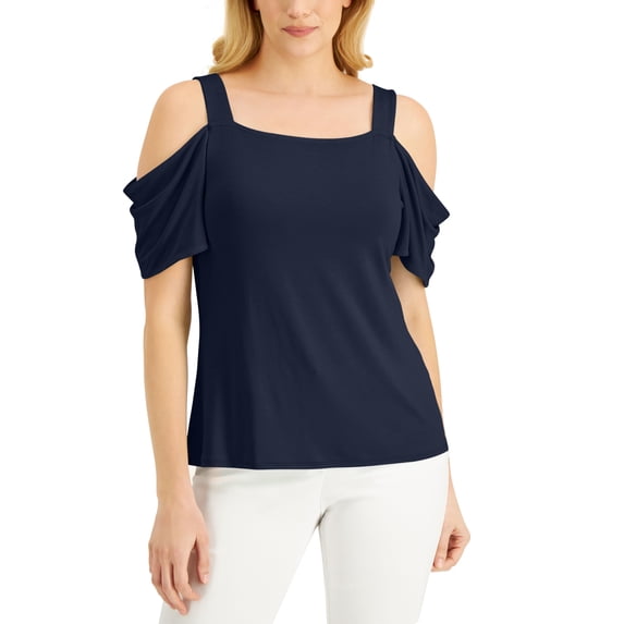 JM Collection Cold Shoulder Top Intrepid Blue S