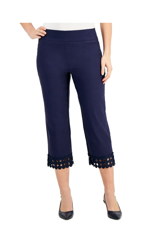 Crochet Hem Capri Pants Intrepid Blue M