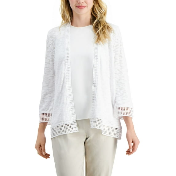 JM Collection Crochet Trim Cardigan Bright White XS