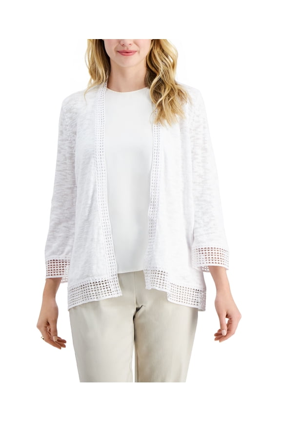 Crochet Trim Cardigan Bright White XS