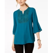 JM Collection Crochet Trim Top Blue XS