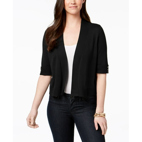 JM Collection Cropped Button Detail Cardigan Deep Black S