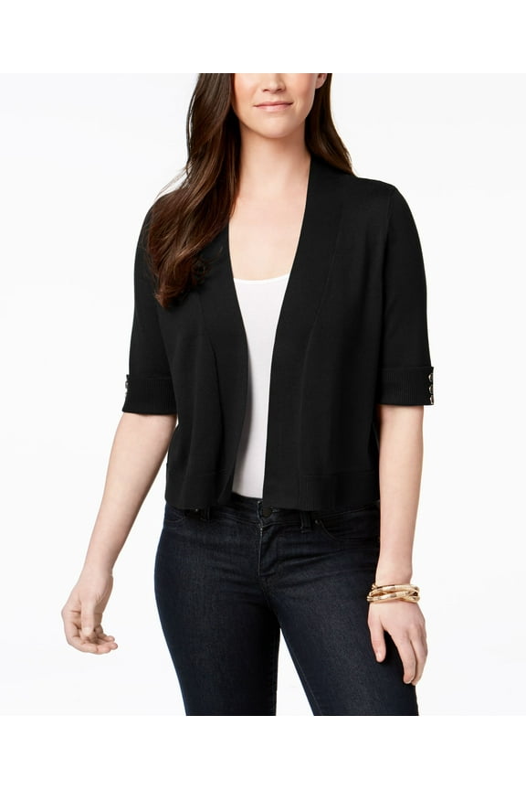 Cropped Button Detail Cardigan Deep Black S