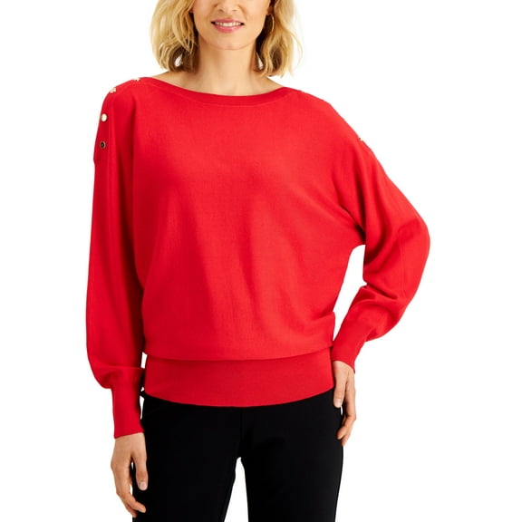 JM Collection Dolman Button Trim Sweater Real Red XL