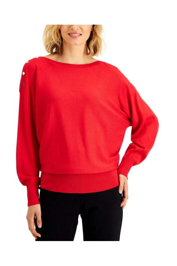 Dolman Button Trim Sweater Real Red XL