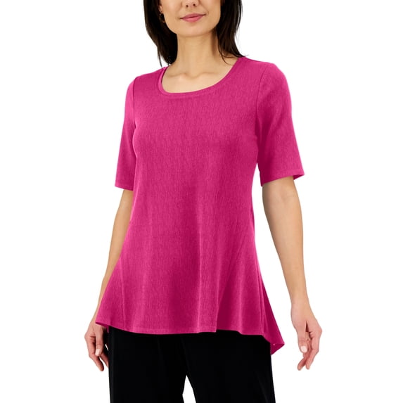 JM Collection Elbow Sleeve Tunic Fuchsia Purple L