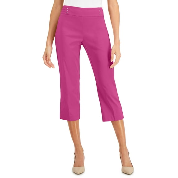 JM Collection Embellished Pull-On Capri Pants Fuchsia Tulip M