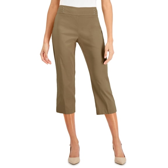 JM Collection Embellished Pull On Capri Pants Taupe Flash S