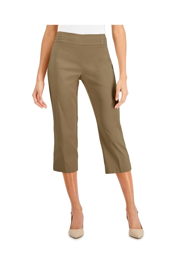 Embellished Pull On Capri Pants Taupe Flash S