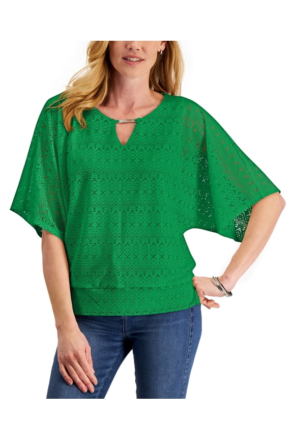 Eyelet Poncho Top Green Emerald XL