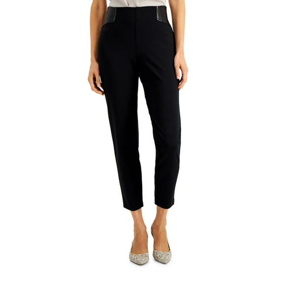 JM Collection Faux Leather Trim Pants Deep Black S