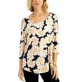 thumbnail image 1 of JM Collection Floral Print Cold Shoulder Top Intrepid Blue Combo L, 1 of 1