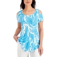 thumbnail image 1 of JM Collection Floral Print Cold Shoulder Top Ocean Turquiose Combo XL, 1 of 1