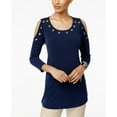 thumbnail image 1 of JM Collection Grommet Cold Shoulder Top Intrepid Blue S, 1 of 1