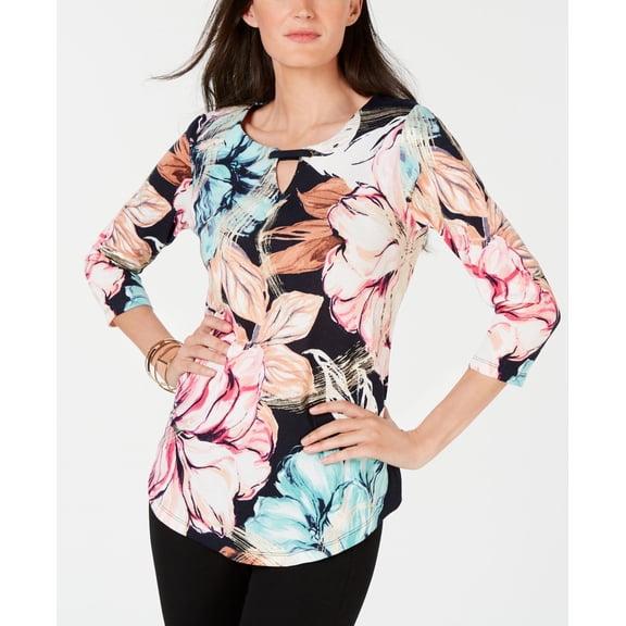 JM Collection Grommet Keyhole Tunic Blooming Beauty XS