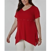JM Collection Grommet-Waist V-Neck Tunic New Red Amore 2X