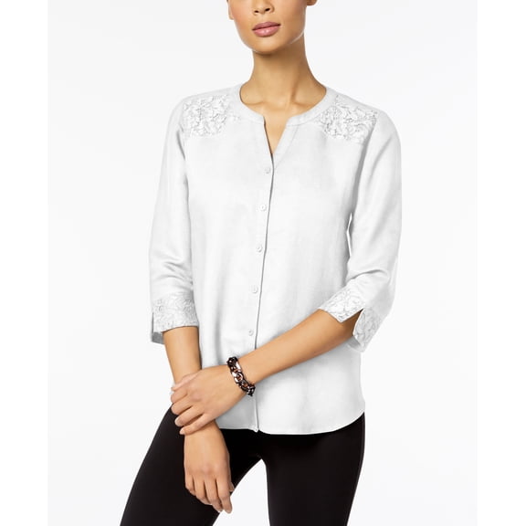 JM Collection Lace Trim Blouse White 6
