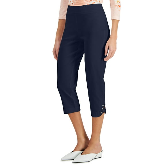JM Collection Lattice Hem Capri Pants Intrepid Blue L