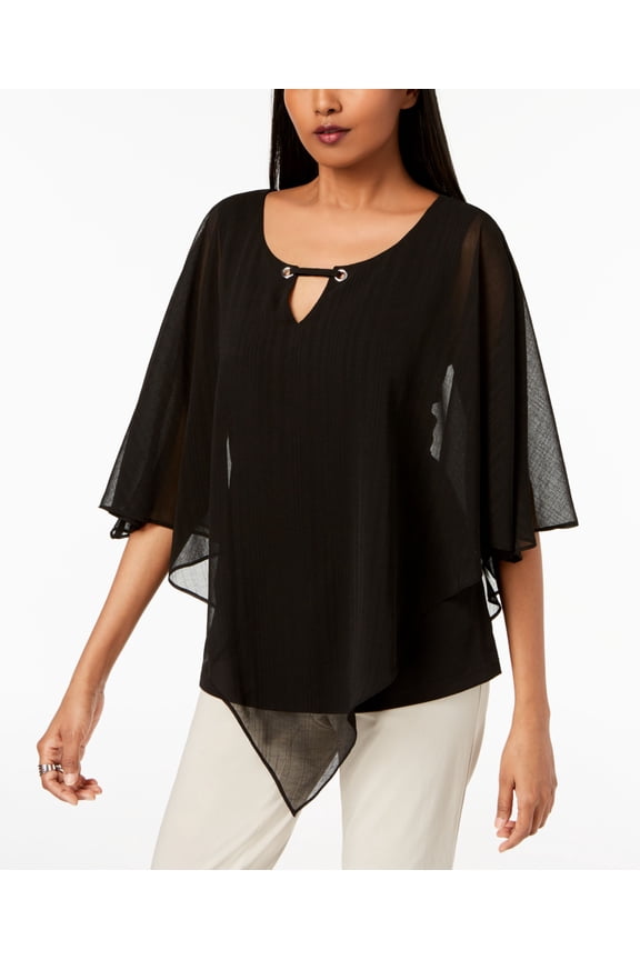 Layered-Look Chiffon Poncho Top Womens S Black shirt MSRP $54