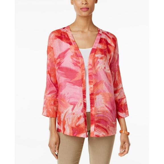 JM Collection Linen Open Front Jacket Apple Sumi Ink Brush L