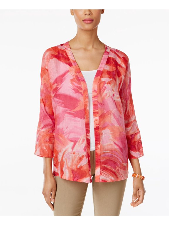 Linen Open Front Jacket Apple Sumi Ink Brush L