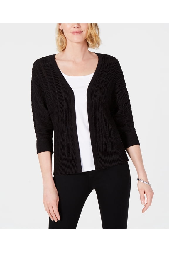 Metallic Dolman Sleeve Cardigan Deep Black L