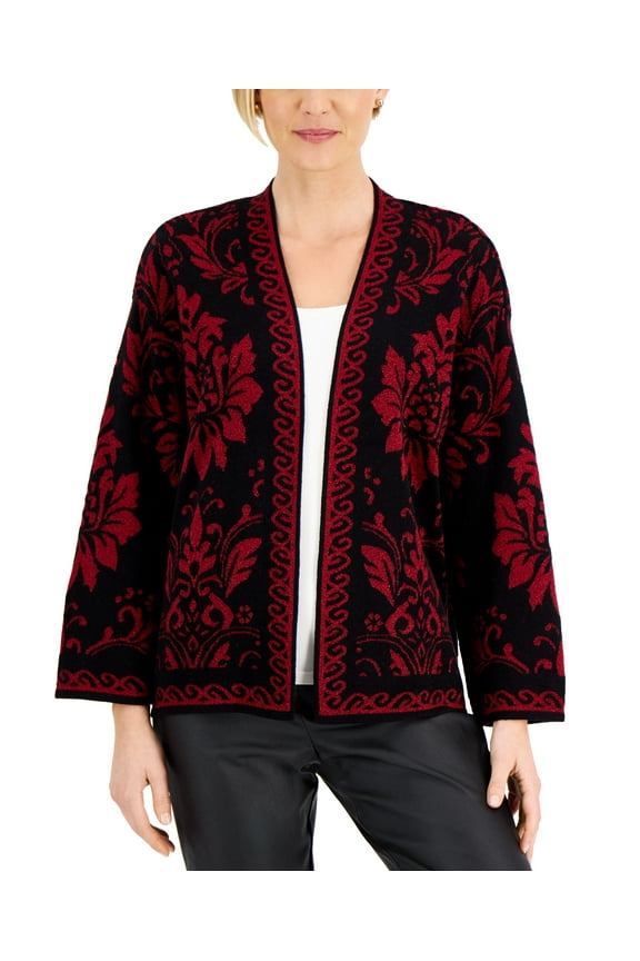 Metallic Jacquard Open Cardigan Winery Combo 2XL