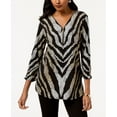 thumbnail image 1 of Jm Collection Women Petite 3/4-Sleeve Zip-Front Zebra Top Black Zebra PS, 1 of 1