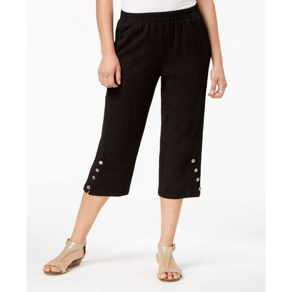JM Collection Petite Button Hem Capri Pants Deep Black PXL