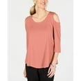 thumbnail image 1 of JM Collection Petite Cold Shoulder Top Coral Shell PXL, 1 of 1