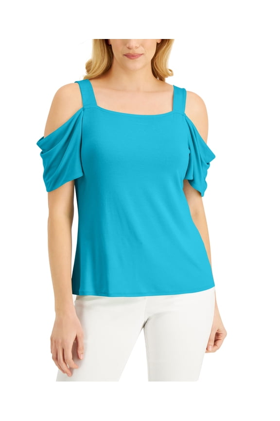 Petite Cold Shoulder Top Seafoam Blue PXS