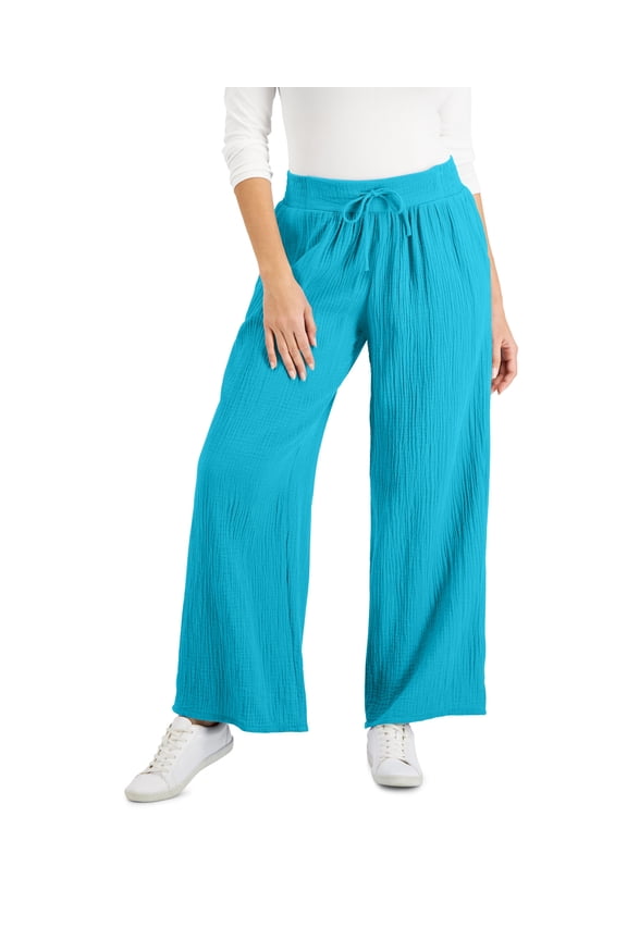 Petite Cotton Gauze Wide Leg Pants Seafoam Blue PS