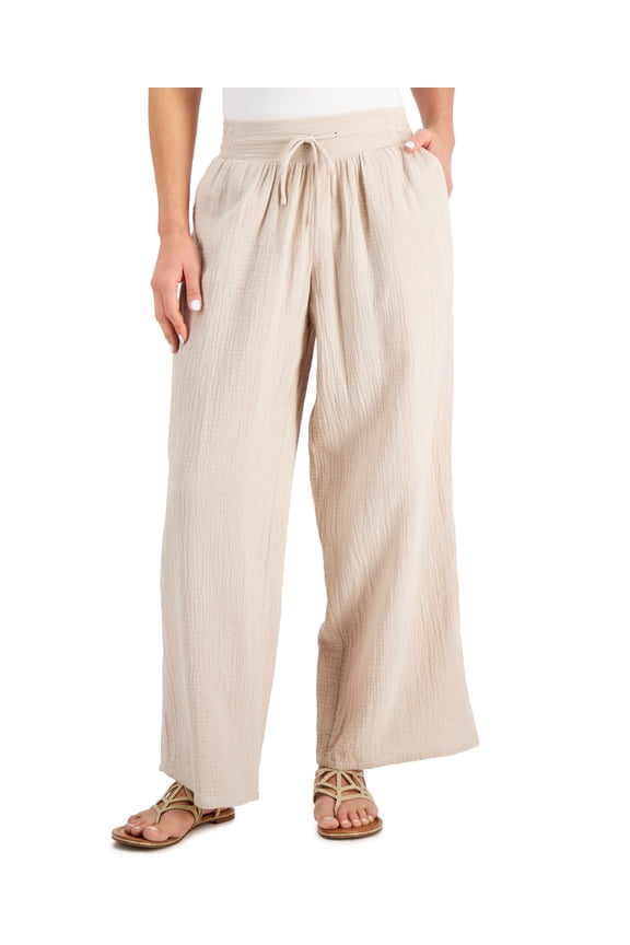 Petite Cotton Gauze Wide Leg Pants Sugar Sand PXL