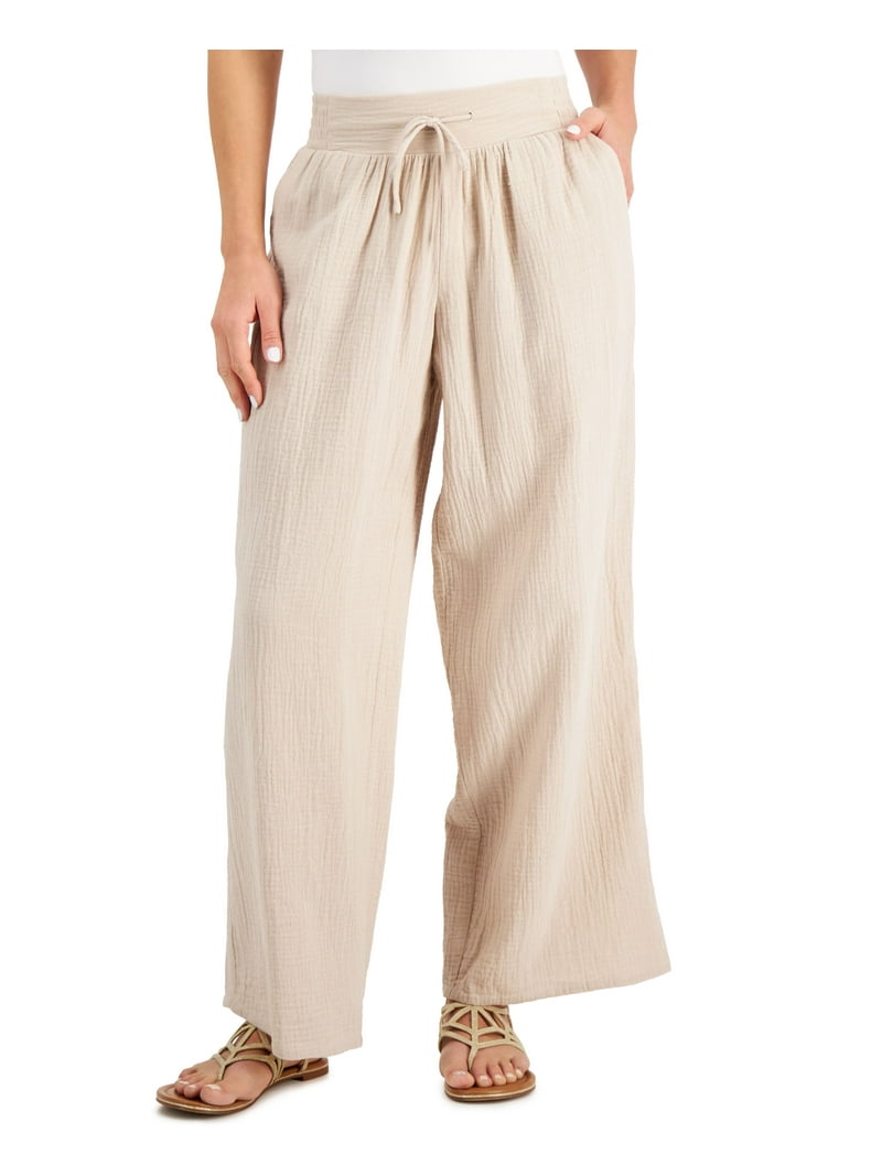 JM Collection Petite Cotton Gauze Wide Leg Pants Sugar Sand PXS